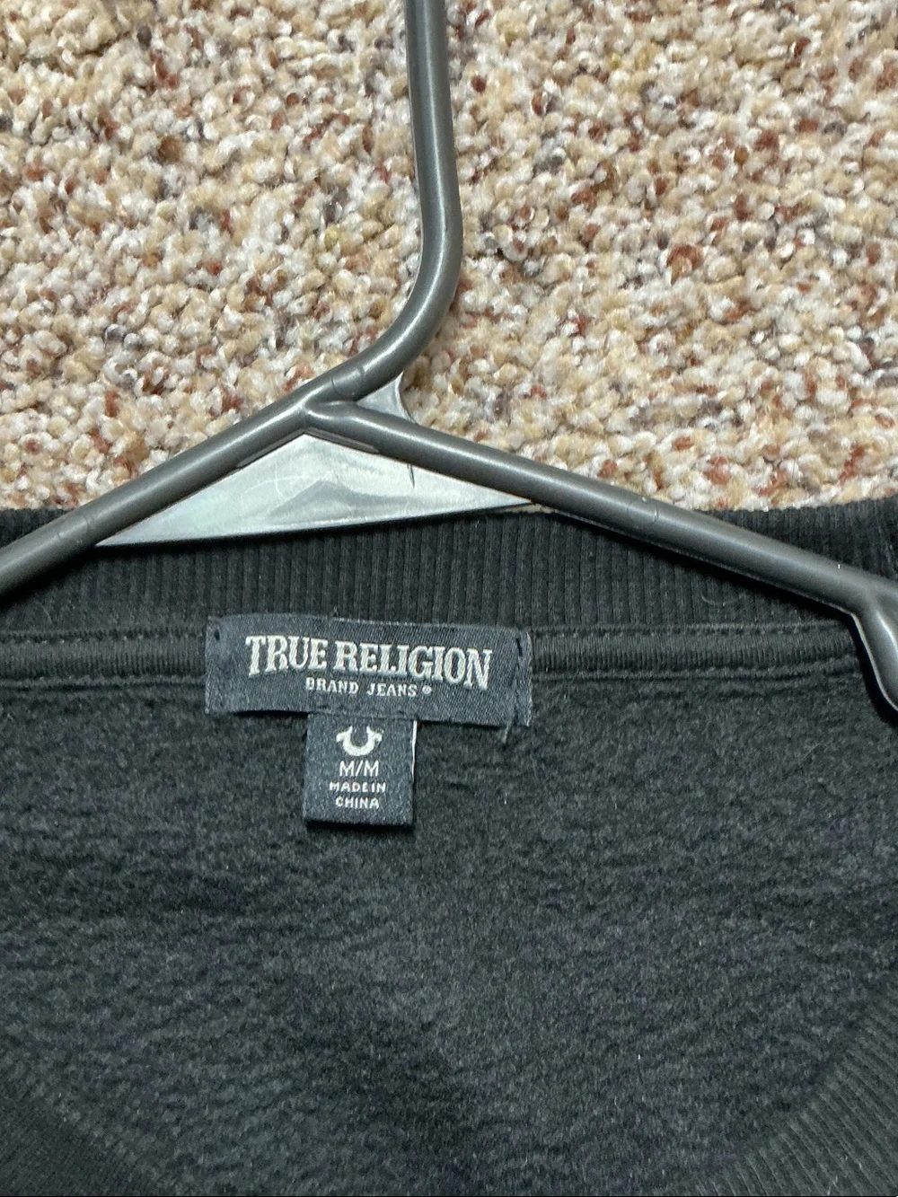True Religion Black Crewneck Sweatshirt with Red Logo Panel